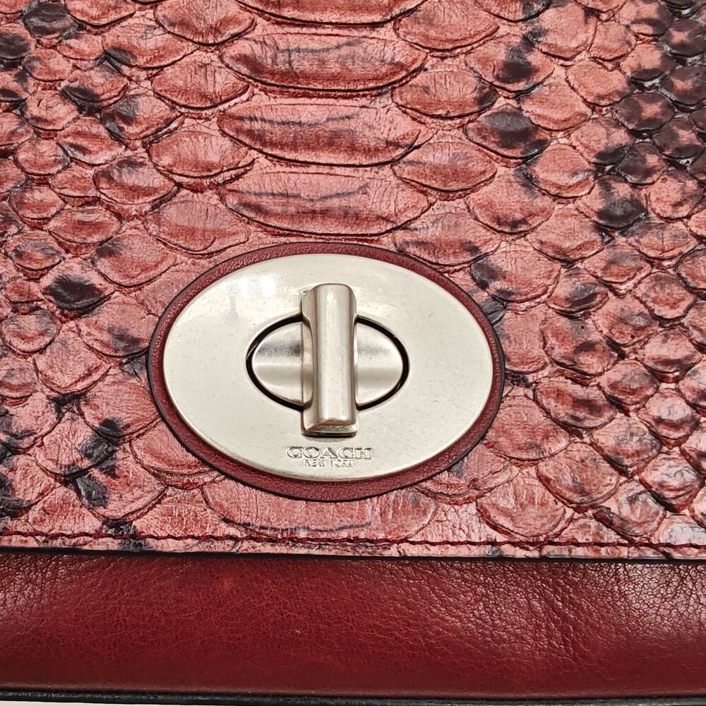 Coach Crosstown Python Embossed Leather Turnlock Crossbody Bag Brown Snake Print - Picture 3 of 10